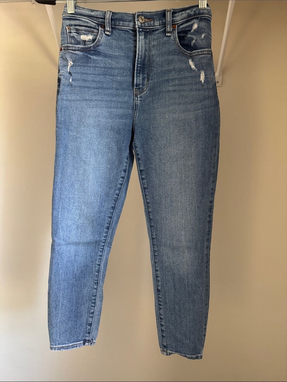 Abercrombie & Fitch Distressed Mid-Blue High-Rise Ankle Jeans